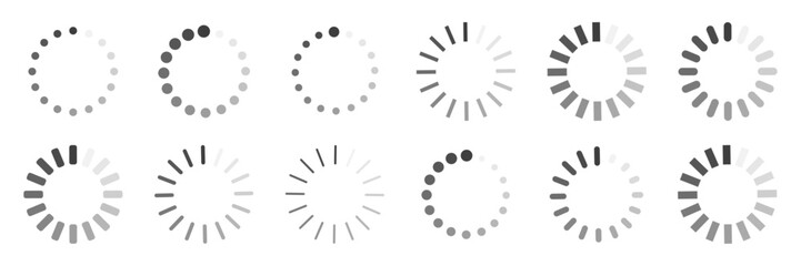 Progress loading bar. Data load icons set. Download dotted circle sign isolated. Vector graphic for website, mobile app, web interface, UI mockup
