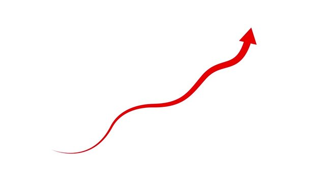 Business graph chart with upward trend arrow icon animation. red color animation on black background.