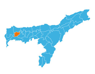 Bongaigaon District highlighted on Assam state map, India