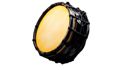 Traditional drum with intricate design and bright surface