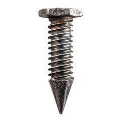 Close-Up of Rusty Metal Screw with Sharp Point and Textured Surface