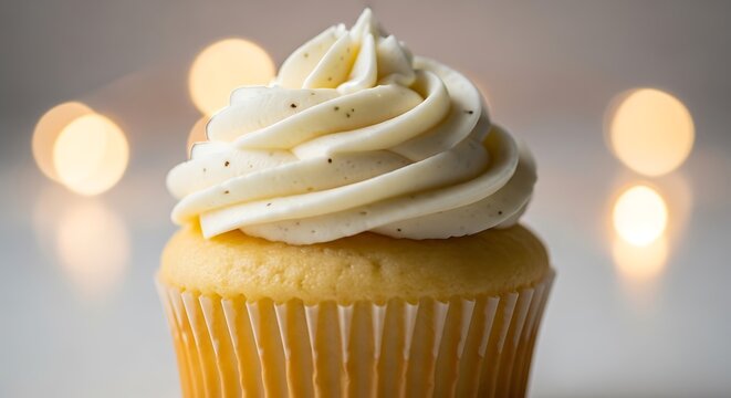Photo of vanilla cupcake with buttercream frosting - Powered by Adobe