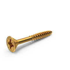 Golden Phillips Head Screw Isolated on Transparent Background