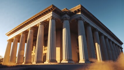 Magnificent classical building showcases a stately facade under a blue sky.