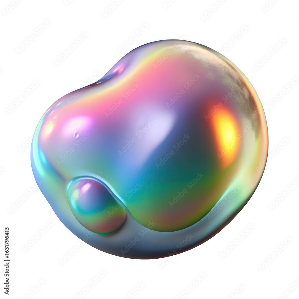 Poster 3d iridescent soap bubble isolated on transparent background