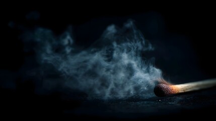 Burning matchstick with billowing smoke trail in close up