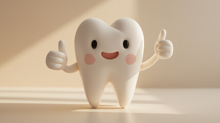 3d rendered happy tooth character smiling on pastel background - Dental clinic health awareness campaign concept
