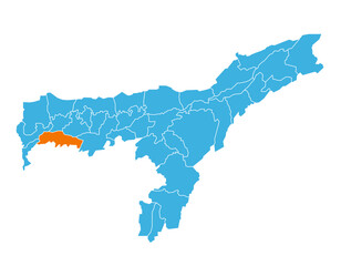 Goalpara District highlighted on Assam state map, India