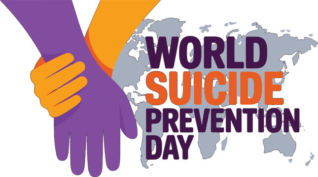 World Suicide Prevention Day hands holding on world map with text support help