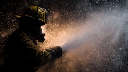 Obraz premium Firefighter extinguishing flames during an emergency response