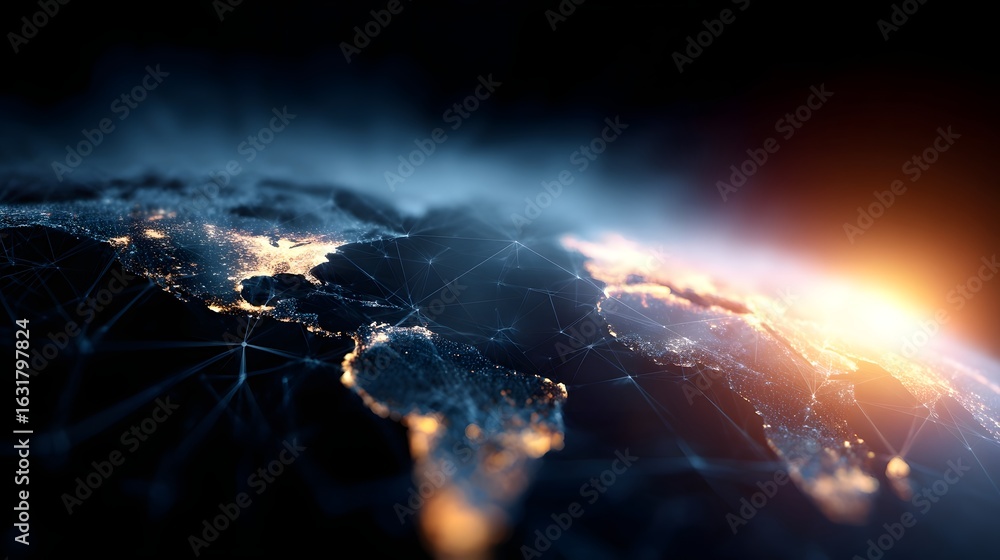Poster global business concept with world map and network connections