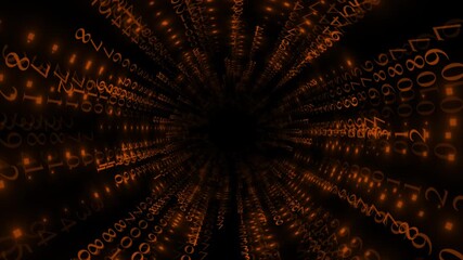 Orange color digital 3d tunnel big data binary code matrix hi-tech design seamless dark technology background - Powered by Adobe