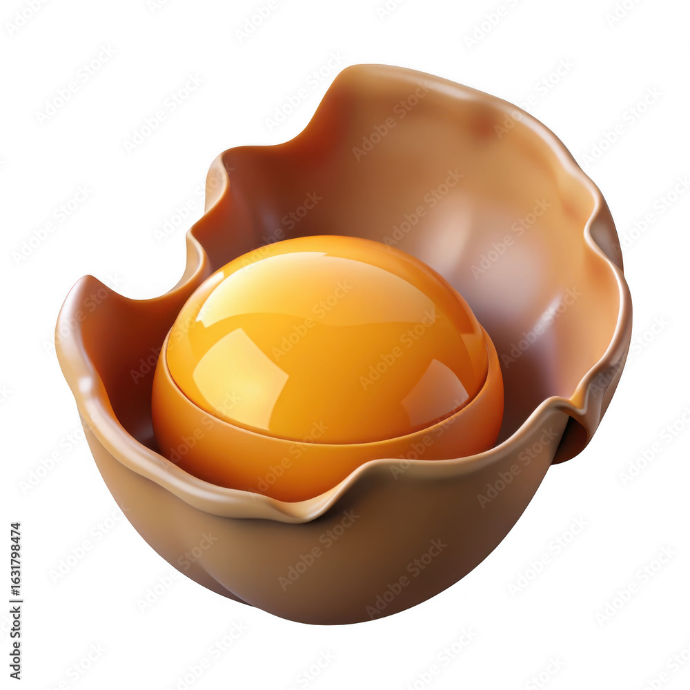 Poster 3d realistic egg yolk in shell fragment isolated on transparent background