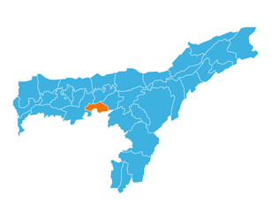 Kamrup Metropolitan District highlighted on Assam state map, India