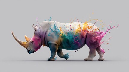 Obraz premium Colorful Rhinoceros Art: A vibrant display of wildlife and artistic expression