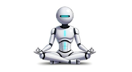 Meditating robot artificial intelligence ai mindfulness technology zen white background