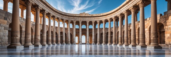 An impressive ancient Roman amphitheater with perfect symmetry and great architecture.