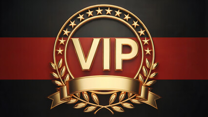 Elegant golden VIP emblem with laurel wreath and stars signifying prestige and exclusivity