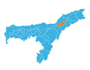 Majuli District highlighted on Assam state map, India