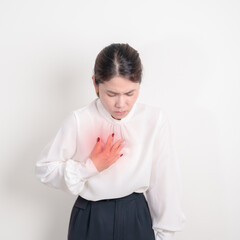 Woman having Chest pain for concepts of Lung Disease, Lung Cancer, Asthma, Chronic Obstructive...