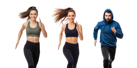 three people running isolated on white