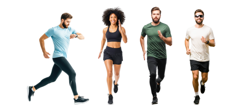 group of young people running isolated on white