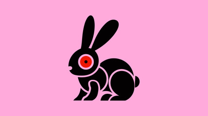Obraz premium Minimalist Ukiyo-e rabbit with red eye on pink background – Great for modern decor, cultural branding, or elegant vector artwork