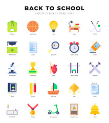 Back To School Icons Pack. Flat icons set. Flat icon collection set.