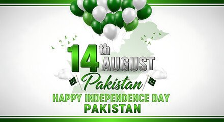 Celebrate Pakistan's Independence Day August 14th with vibrant balloons and festive national symbols