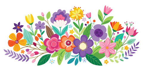 Floral vector art design with colorful flowers and leaves for spring and summer themes
