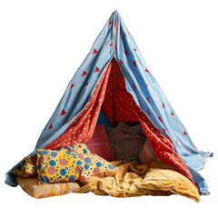 Cozy Fabric Tent with Pillows and Blankets in a Triangle Shape on Transparent