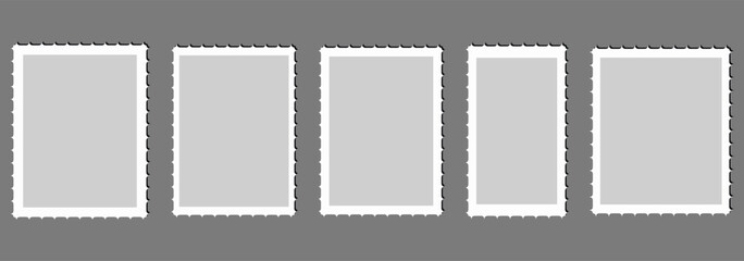 Postage stamp borders set vector. Clean postage stamp template. Postage icon.  Post stamp frame and border. Grey square and rectangular template for mail, postcard, letter eps 10