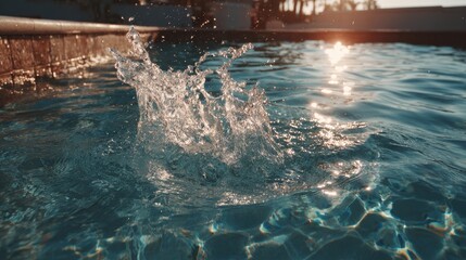Splashing water in a pool at sunset