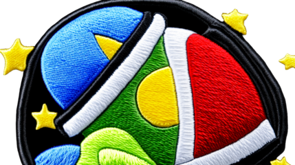 Colorful embroidered patch featuring outer space theme with stars