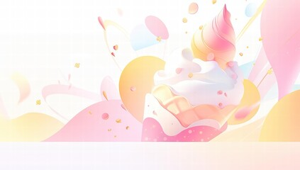 Colorful ice cream with swirled toppings for playful joyful projects, food summer themes, and cartoonish appealing styles.
