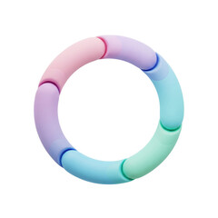 Pastel gradient toroidal shape with segmented structure on dark backdrop