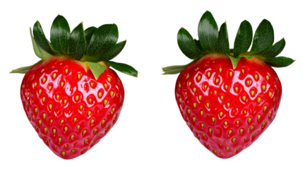 Two vibrant red strawberries on a transparent background