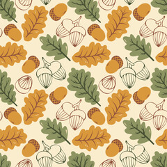 Seamless pattern with colorful autumn leaves, berries. Vector background for Thanksgiving Day.	
