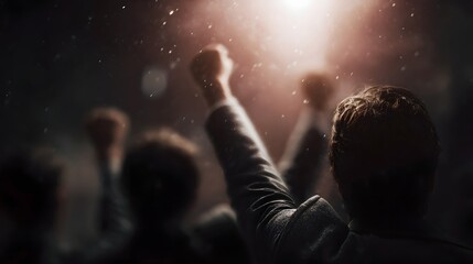 Celebratory team cheering after a successful project completion