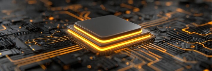 High-tech Microprocessor on a Circuit Board With Intricate Connections and Glowing Highlights