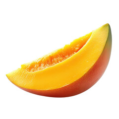 Fresh ripe mango slice, vibrant color, juicy texture on transparent background