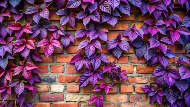 Purple ivy growing on a brick wall - Powered by Adobe