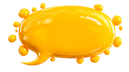Bright yellow speech bubble with droplets on a transparent background