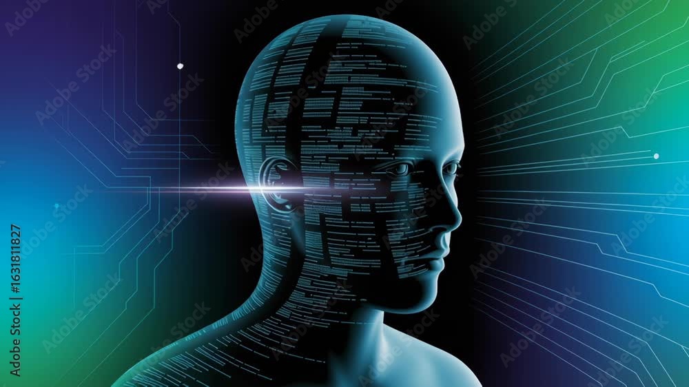 Poster ai customer support ecommerce. artificial intelligence digital head technology futuristic data circu