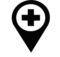 Obraz premium map pointer icon with cross hospital symbol on white background