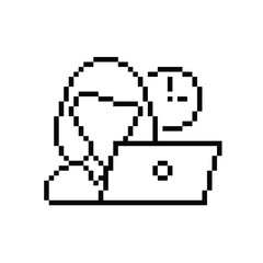 Fototapeta premium pixel work hours icon. Vector pixel art office job 8 bit logo for game
