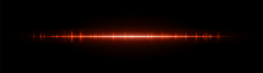 Waveform stripe. Clean glowing line with smooth frequency pattern and center light burst. Suitable for audio visuals, spectrum or tech UI.