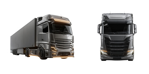 Set of Elegant truck front and side view isolated on a transparent background