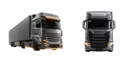 Set of Elegant truck front and side view isolated on a transparent background