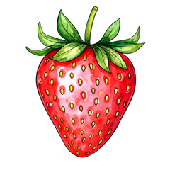 Obraz premium Strawberry Delight: A vibrant, hand-painted watercolor depiction of a single, luscious strawberry, bursting with color, texture, and mouthwatering appeal. 